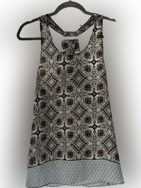 Artisan Ny White Navy Orange Geometric Racerback Tank